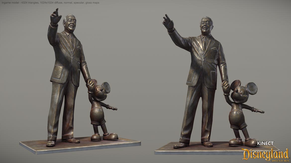 walt disney statue high poly sculpt